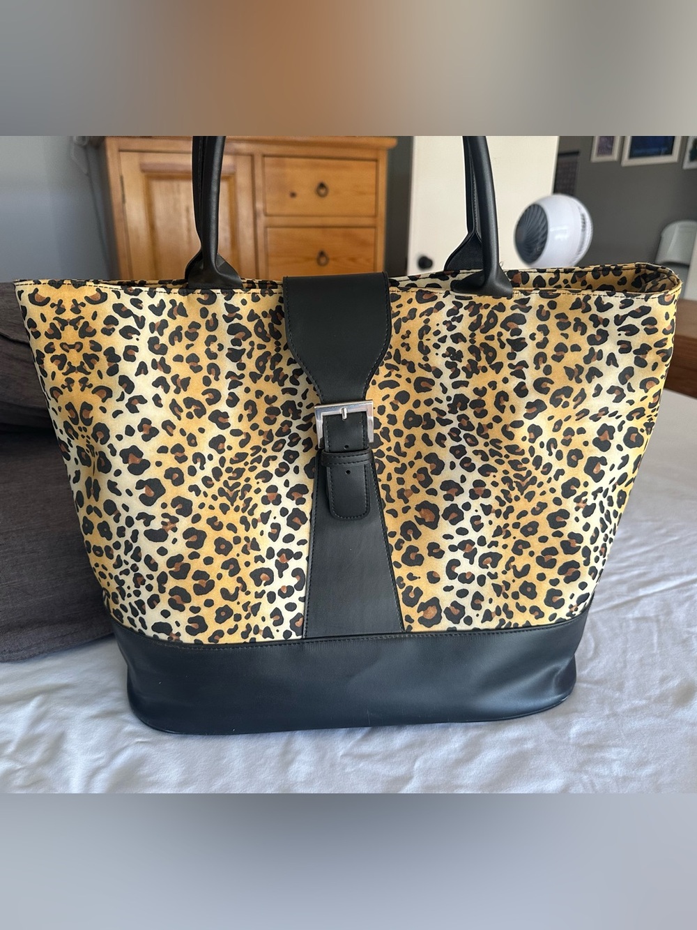 Frederick’s of Hollywood Leopard Print Tote Bag with Black Trim